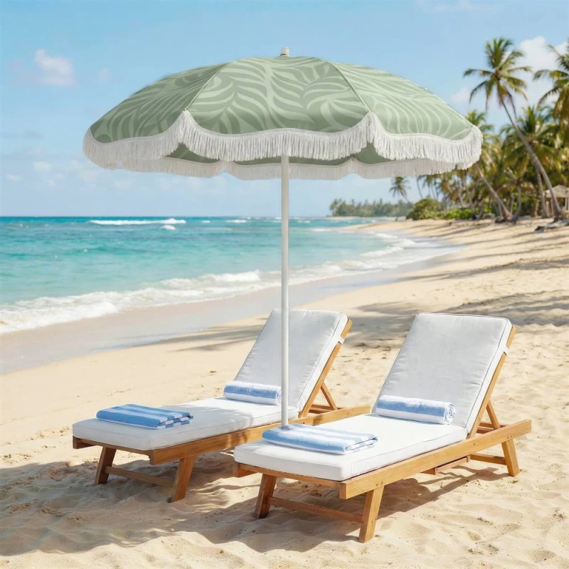 Image of OUTSUNNY 1.8 m Beach Umbrella Parasol with Sand Anchor, 30° Tilt in Green Green Unisex