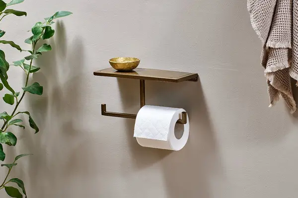 Image of Nkuku Mahi Wall Mounted Toilet Roll Holder Storage & Hanging Accessories Brass