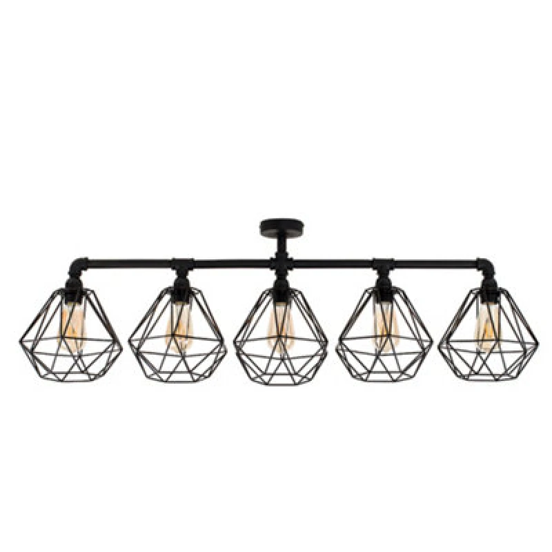 Image of ValueLights Diablo Black Ceiling Bar with 5 Lights and Amber LED Bulbs Black