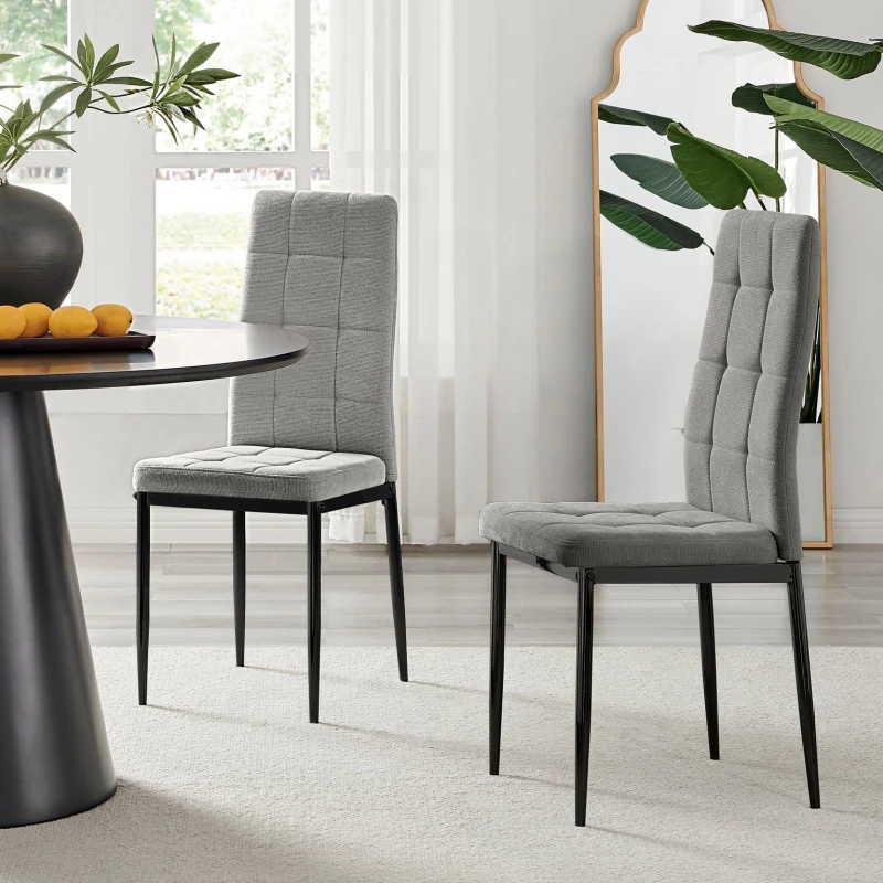 Image of FurnitureboxUK FurnitureboxUK Set 2 Paloma Modern Fabric Dining Chairs On Black Legs in Grey Grey One Size Unisex 5056542696886