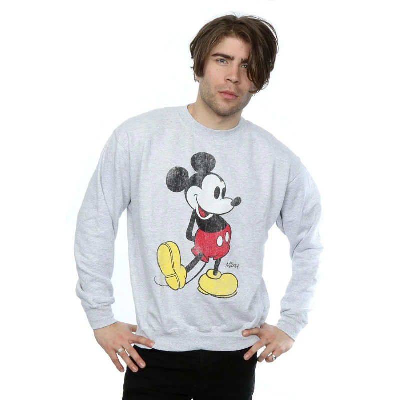 Image of Disney Men Mickey Mouse Classic Kick Sweatshirt in Grey Size: Small Grey S Male 5060475286922