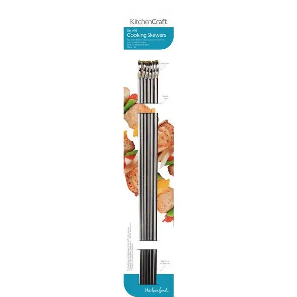 Image of Kitchen Craft Silver Stainless Steel KitchenCraft Flat Sided Skewers, 30cm
