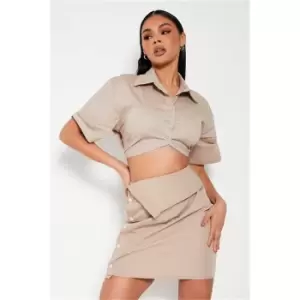 Image of I Saw It First Stone Short Sleeve Extreme Crop Shirt - Brown