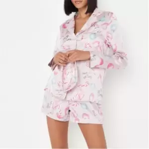 image of Missguided Gle Novelty Satin Pyjama 3PIECE Set - Pink