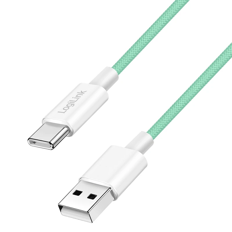Image of LogiLink USB 2.0 Type-C cable. C/M to A/M. nylon jacket. 60W. green. 0