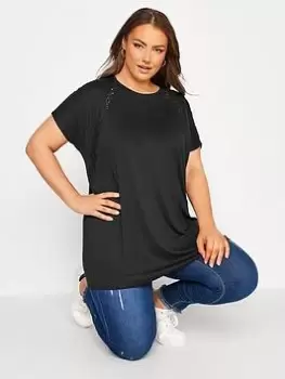 Image of Yours Lace Detail Tshirt, Black, Size 18, Women