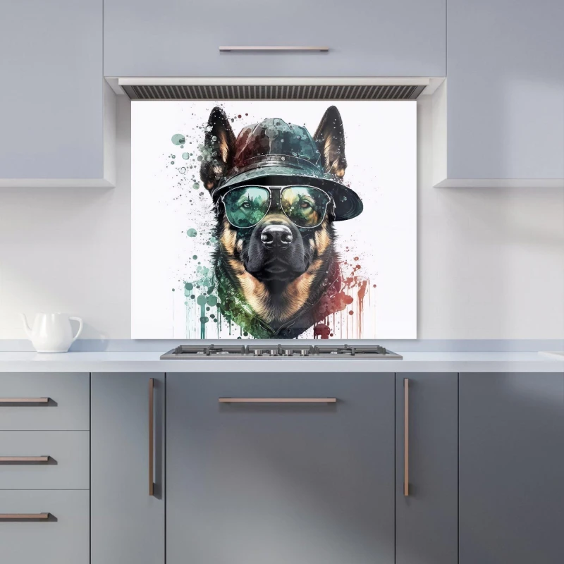 Image of Warren Reed - Designer German Shepherd Splashart Kitchen Splashback Size: 700mm x 650mm Multicolor Unisex 700mm x 650mm