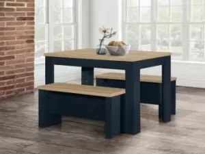 Image of Birlea Highgate Navy and Oak Dining Table and Bench Set Flat Packed