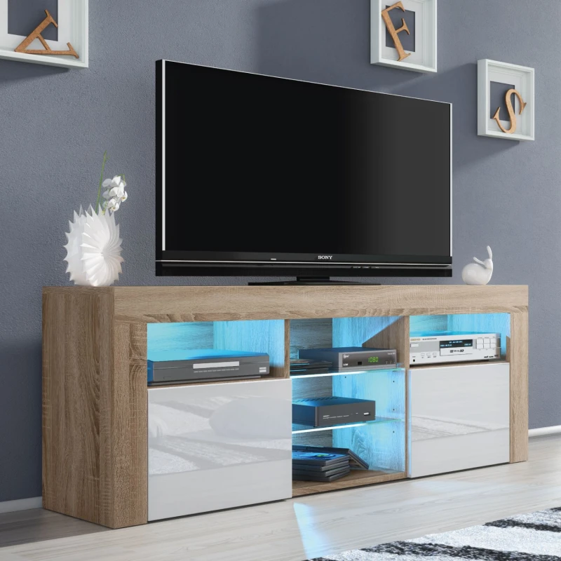 Image of Creative Furniture Creative Furniture Pulse TV Unit 145cm - A Stylish and Practical Cabinet with Gloss Doors and LED Lights in Light Oak Light Oak One