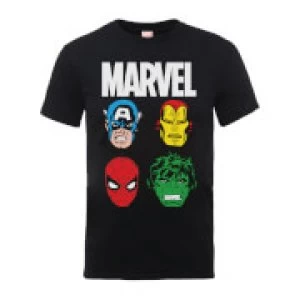 Marvel Comics Main Character Faces Mens Black T-Shirt - L - Black