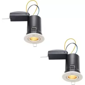 Image of 2 PACK Fire Rated Recessed Ceiling Downlight - 50W GU10 - Tilting - Matt White