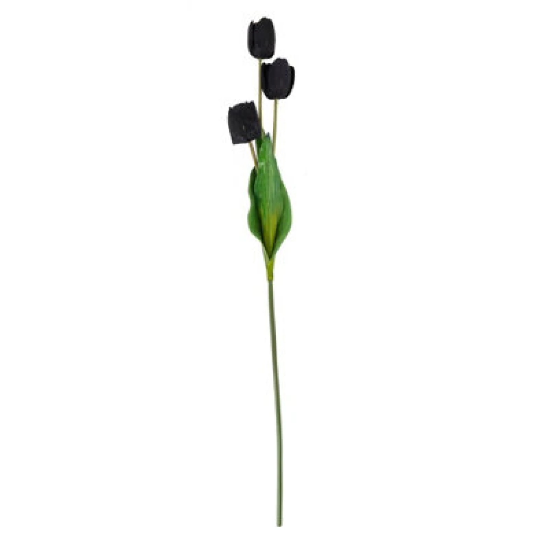 Image of Hill Interiors Tall Triple Tulip Artificial Flower Black (One Size)