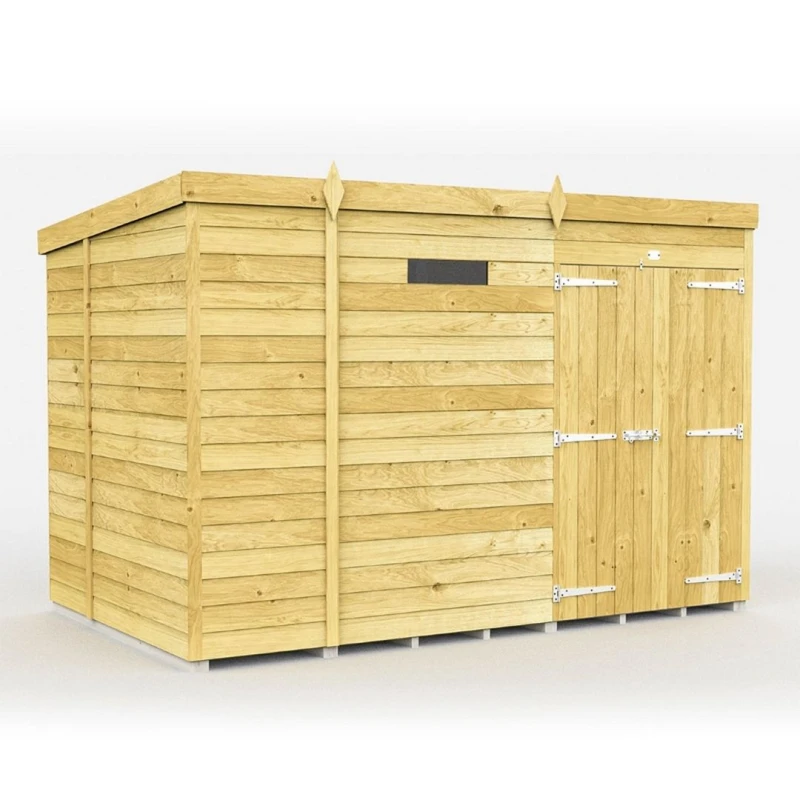 Image of Buttercup Farm 9 x 7 Feet Pent Security Shed - Double Door - L214 x W276 x H201cm in Brown Brown Unisex