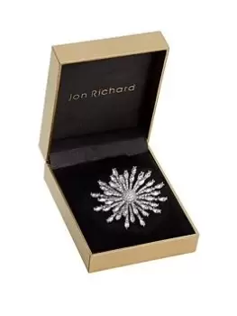 image of Jon Richard Rhodium Cubic Zirconia Starburst Brooch, Silver, Women