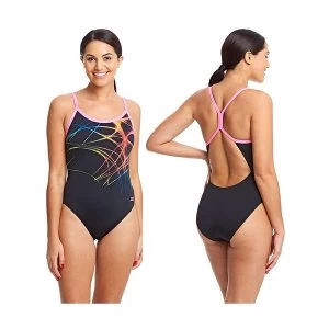 Image of Zoggs Aqualast Flame Sprintback Swimsuit Black/Multi 32"