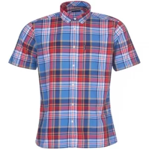 Image of Barbour Mens Madras 9 S/S Tailored Shirt Mid Blue Large