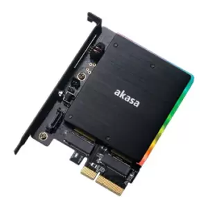 image of Akasa Dual Port M.2 PCIe/SATA SSD Adapter Card /w RGB and Heatsink