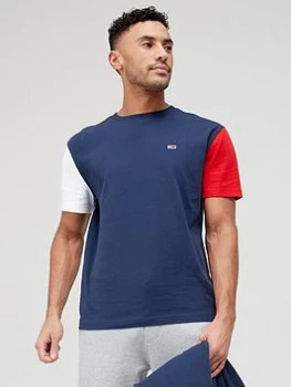 Image of Tommy Jeans Contrast Sleeve T-Shirt - Twilight Navy, Twilight Navy Size M Men