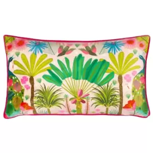 image of Tropical Peacock Illustrated Cushion Pink