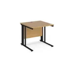 image of Office Desk 800mm Rectangular Desk With Cable Managed Leg Oak Tops With Black Frames 800mm Depth Maestro 25