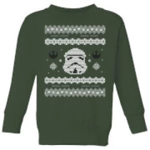 Image of Star Wars Stormtrooper Knit Kids Christmas Sweatshirt - Forest Green - 11-12 Years