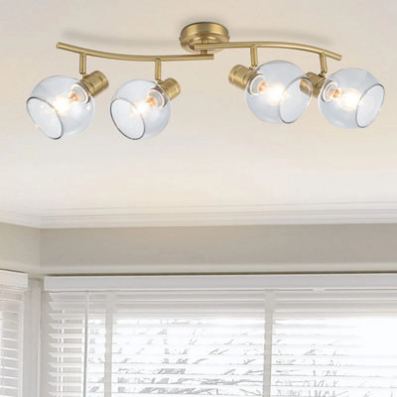 Image of Cosylyte Hilston 4 Light Modern Wavy Bar Smoky Glass Spotlight - Gold Metal Base
