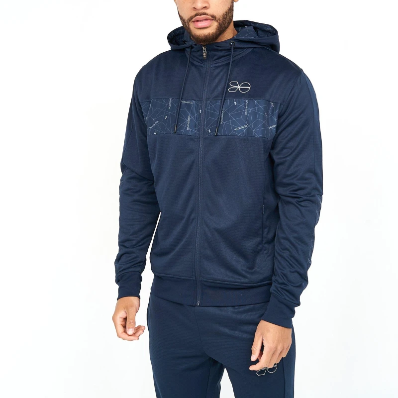 Image of Crosshatch Pyramid Zip Through Hoodie Mens - Blue Blue S