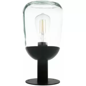 image of Loops - IP44 Outdoor Pedestal Light Black Aluminium & Glass 60W E27 Bulb Wall Post