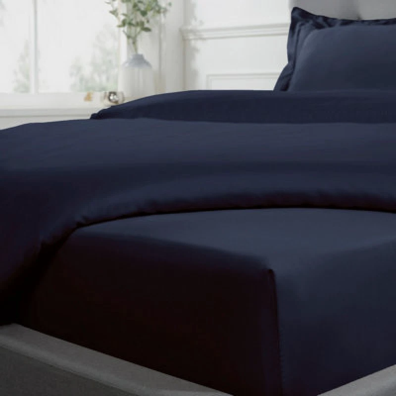 Image of Smart Living Smart Living Luxurious 300 Thread Count 100% Cotton Sateen Anti-Allergy Fitted Sheet in Navy Size: Single Fitted Navy Single Fitted Uni