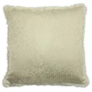 Image of Coco Jacquard Fringed Cushion Ivory
