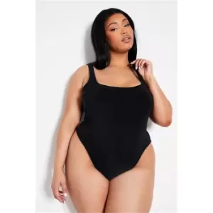 Image of I Saw It First Black Plus Size Double Layer Slinky Square Neck Bodysuit - Black