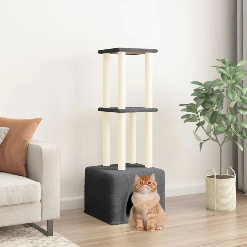 Image of vidaXL Cat Tree w/ Sisal Scratching Posts Dark Grey 133.5cm, Grey 172084