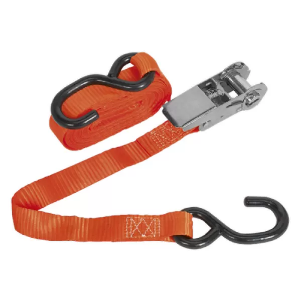 image of Sealey TD0845S Ratchet Tie Down 25mm x 4.5mtr Polyester Webbing SHook 800kg Load