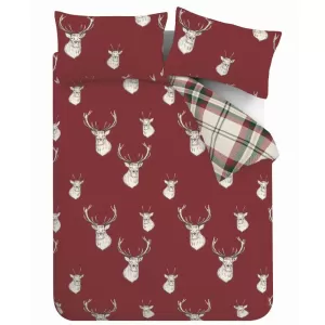 Image of Catherine Lansfield Stag Natural Duvet Cover and Pillowcase Set Natural/Red