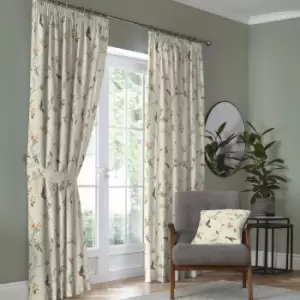 Image of Dreams & Drapes Darnley Nature Print 100% Cotton Lined Pencil Pleat Curtains, Coral/Natural, 46 x 54 Inch