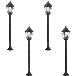 Image of 4 PACK IP44 Outdoor Bollard Light Black & Silver Lantern 1200mm Post 60W E27