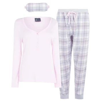 image of SoulCal 3 Piece Flannel Pyjama Set Ladies - Pink/Grey