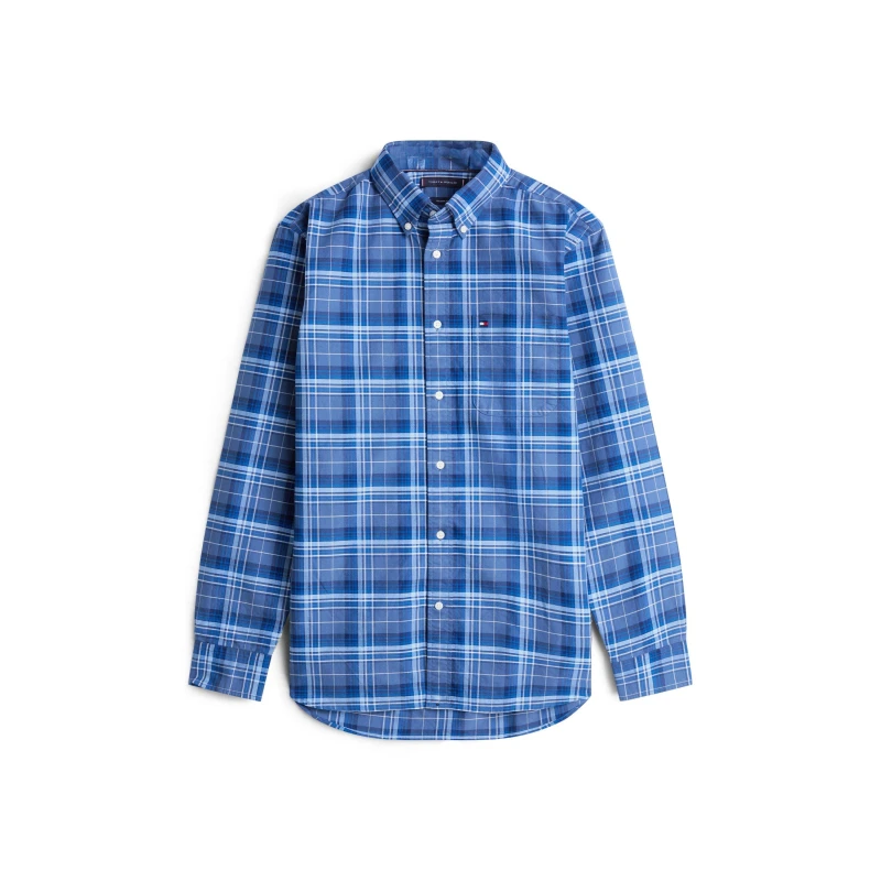 Image of Tommy Hilfiger Mens Check Oxford Long Sleeve Patterned Shirt Aegean Sea/Chk male S