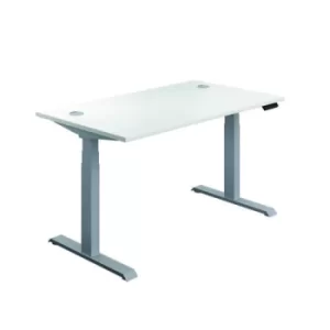 image of Jemini Sit/Stand Desk with Cable Ports 1400x800x630-1290mm White/Silver KF809852