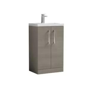 Image of Nuie Arno Compact 500mm Floor Standing 2 Door Vanity & Polymarble Basin - Solace Oak