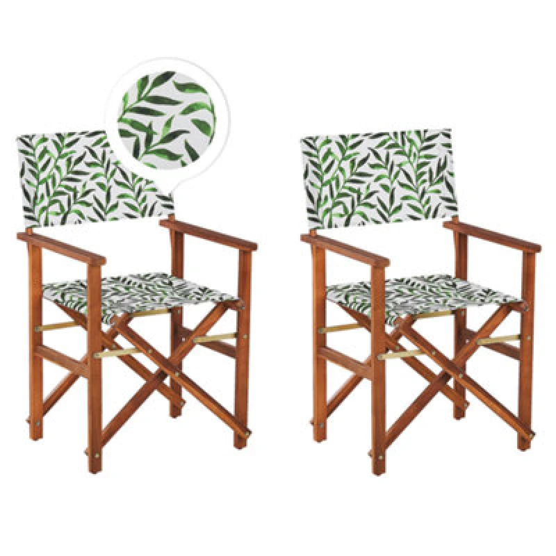 Image of BELIANI Beliani - Set of 2 Garden Chairs Dark Acacia Wood Off-White Leaf Pattern Folding Cine 309848