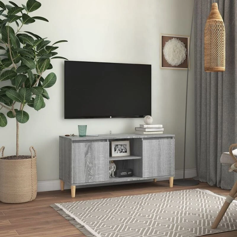 Image of VIDAXL TV Cabinet with Solid Wood Legs Grey Sonoma 103.5x35x50cm Vidaxl 8720286855089