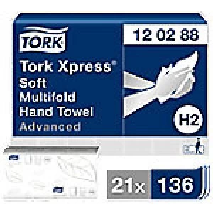 Image of Tork Folded Hand Towels H2 Xpress Advanced 2 Ply M-fold White 21 Pieces of 136 Sheets