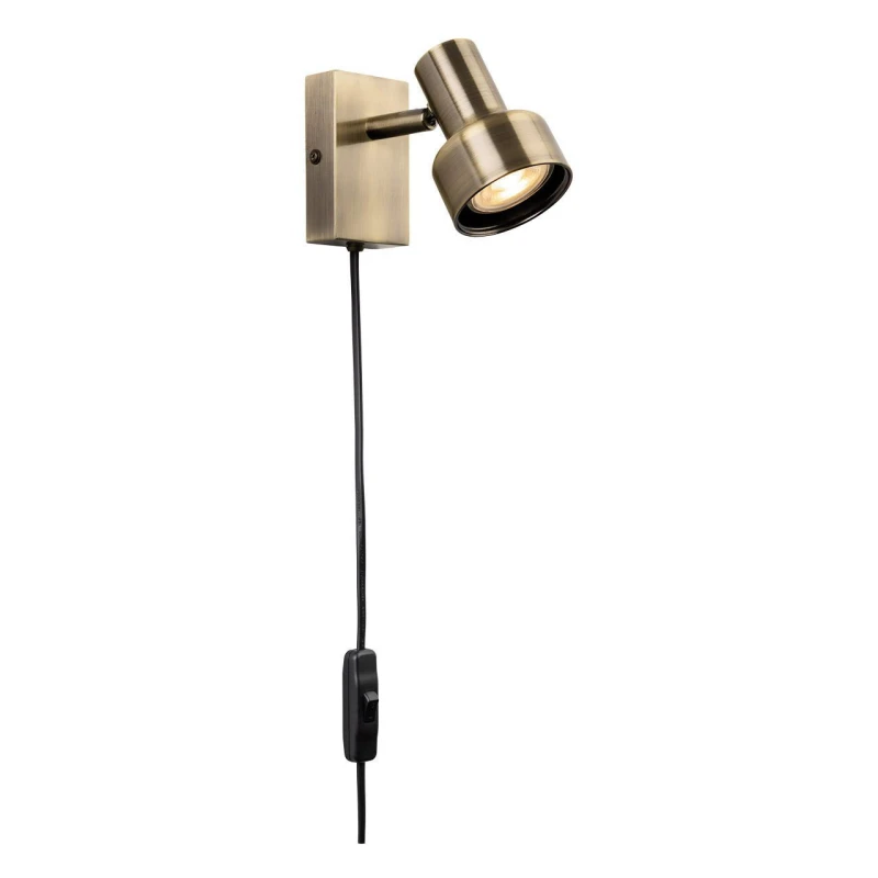 Image of Firstlight Plug-In Wall Spotlight with On/Off Switch in Antique Brass