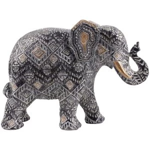 Image of Geometric Black and Gold Medium Thai Elephant Figurine
