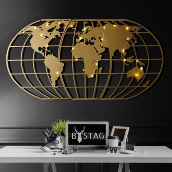 Image of World Map Globe LED - Gold Gold Decorative Metal Wall Accessory