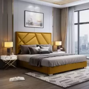 Image of Crina Upholstered Beds - Plush Velvet, Small Double Size Frame, Mustard - Mustard