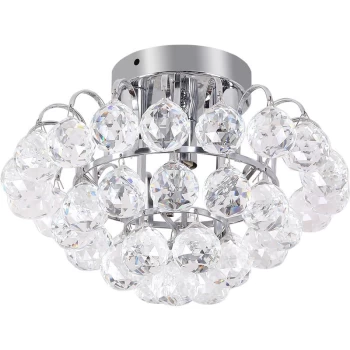 Image of Homcom - Ceiling Lamp Chandelier Flush Mount 3 Light Crystal Silver Ф30cm Hallway