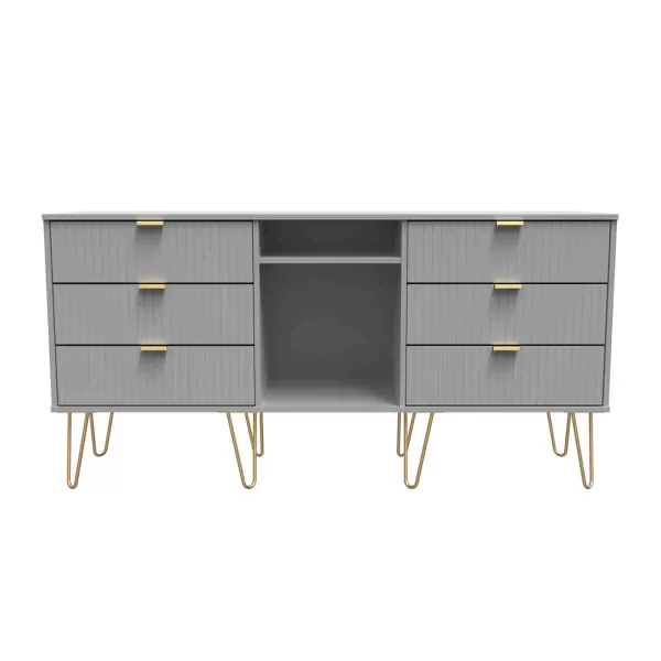 image of Welcome Furniture Ready Assembled Linear 6 Drawer Sideboard In Dusk Grey