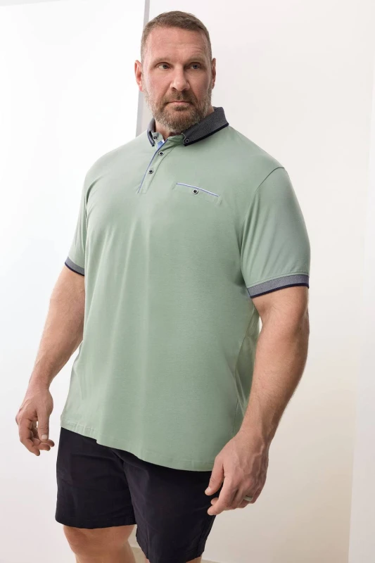 Image of BadRhino Mens Chambray Pocket Polo Shirt in Light Green Size: XL Light Green Male XL